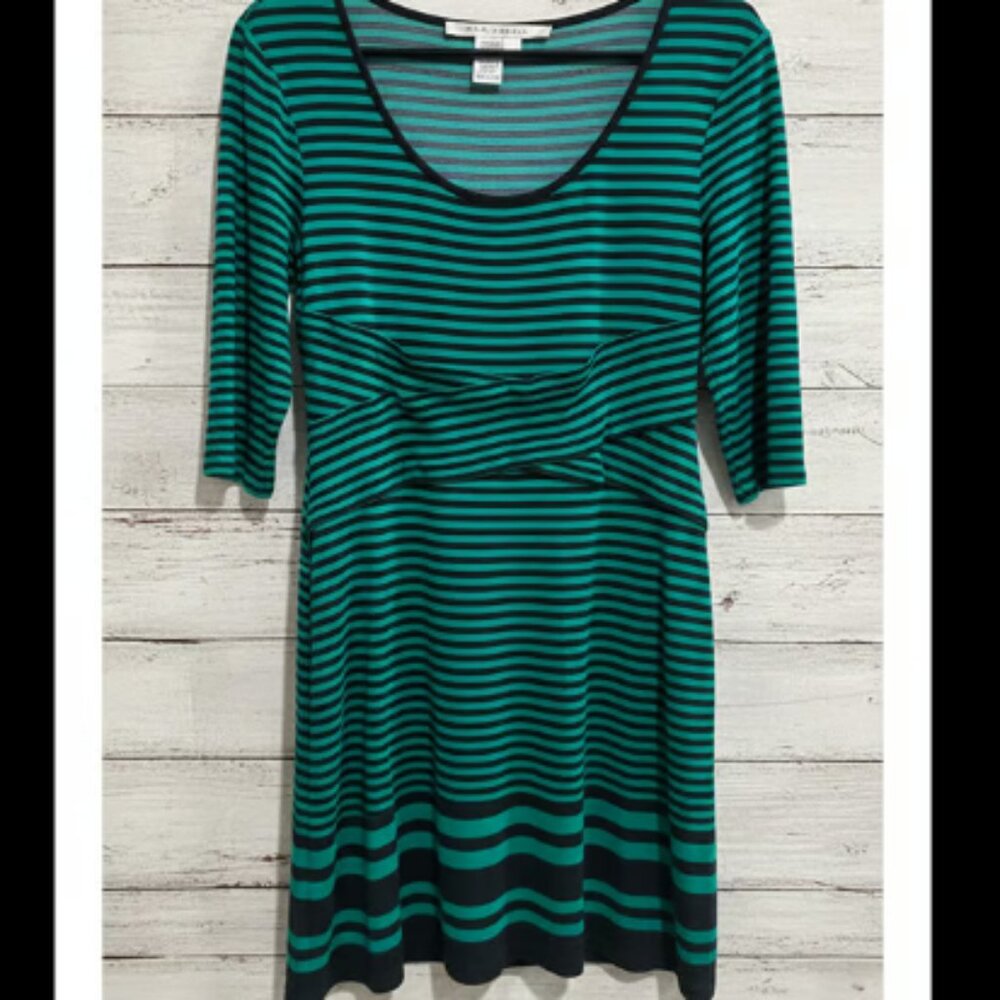 Max Studio Large Green Black Striped Dress